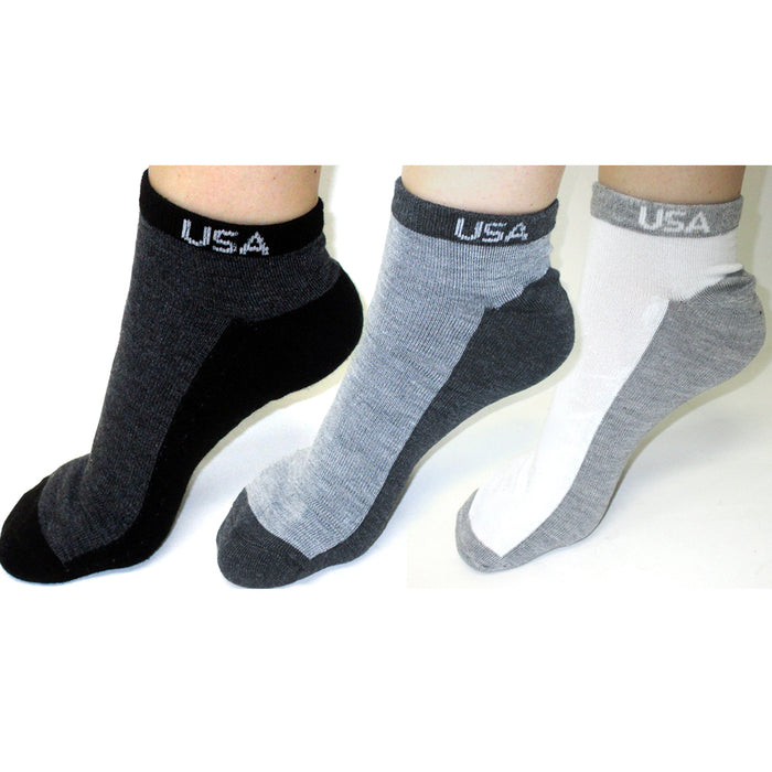 3 Pairs Sport Quarter Ankle Crew Socks Low Cut Cotton 10 13 Black Grey Charc USA