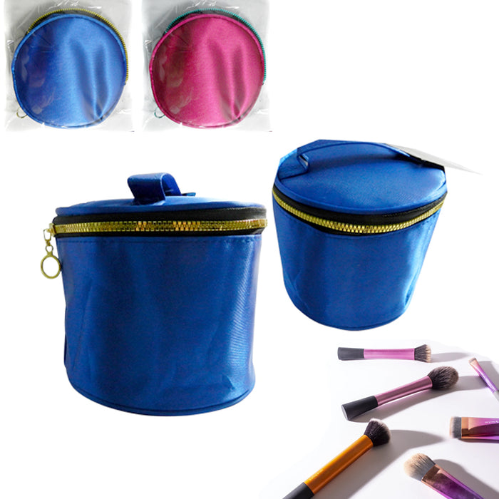 1 Travel Cosmetic Case Makeup Round Cylinder Bag Zipper Organizer Handle Pouch