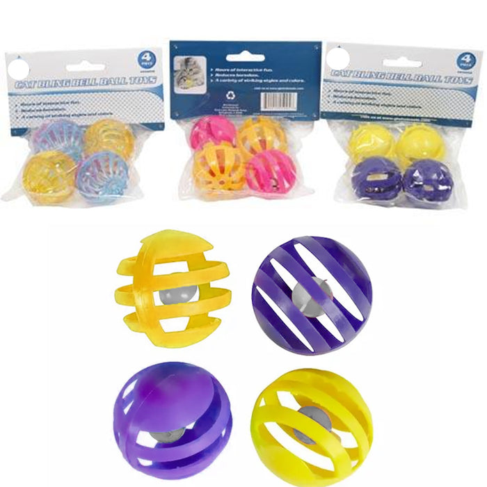 4PC Cat Toy Balls Plastic Jingle Bell Kitten Exercise Play Chase Rattle Colorful