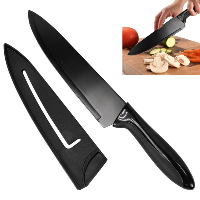 1 Pc 8" Chef Knife W/ Sheath Black Non Stick Blade Extra Sharp Home Kitchen
