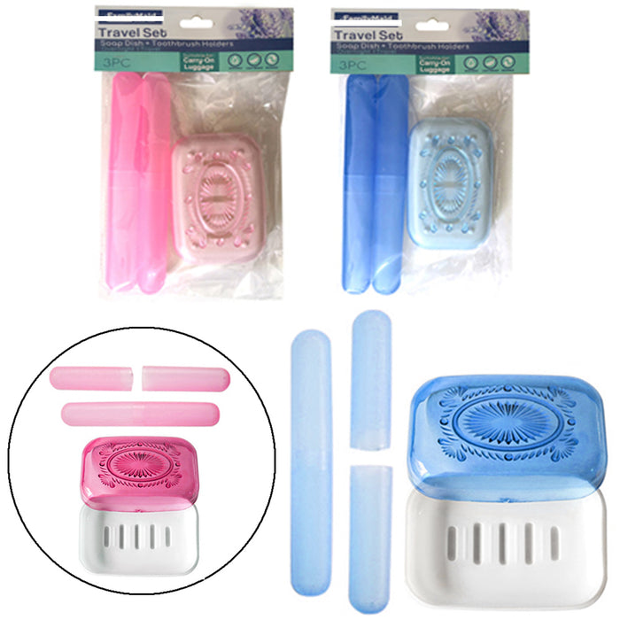 6pc Travel Set Soap Dish Toothbrush Holder Container Bathroom Organizer Portable