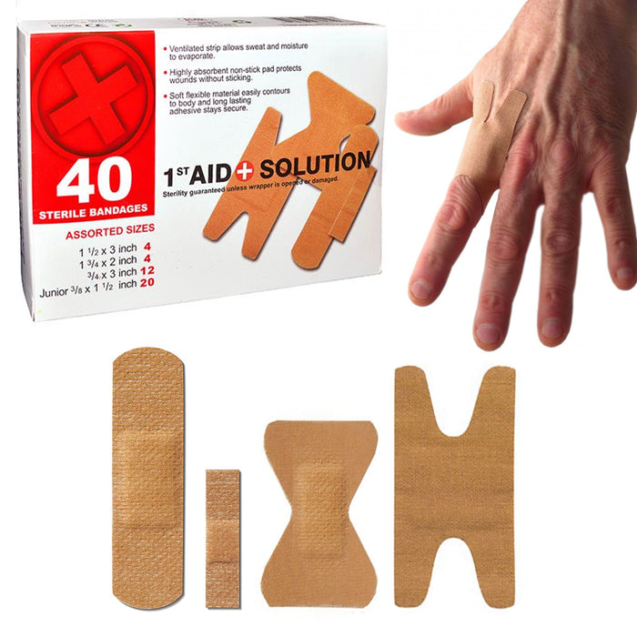 40 Assorted Sterile Fabric Adhesive Bandages Non-Stick Pad Absorbent First Aid