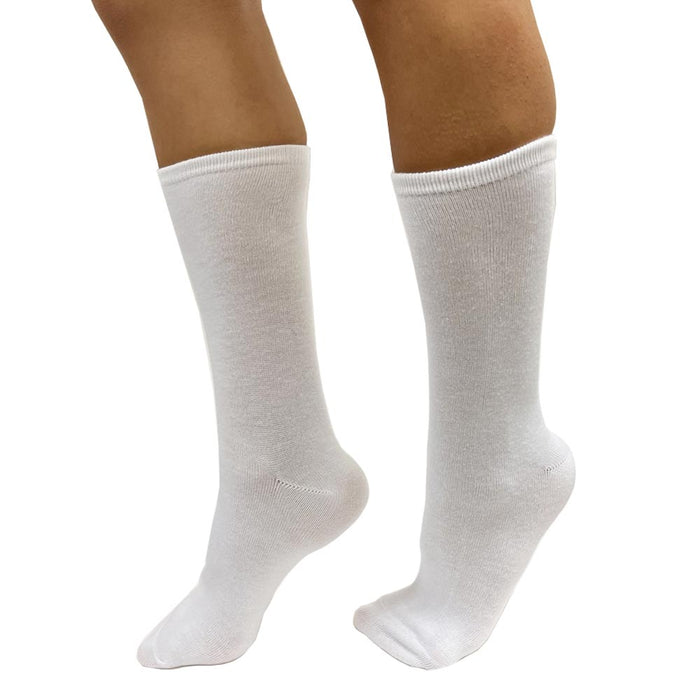 6 Pair Crew Socks Basic White Knocker Solid Womens Casual Wear Work Size 9-11