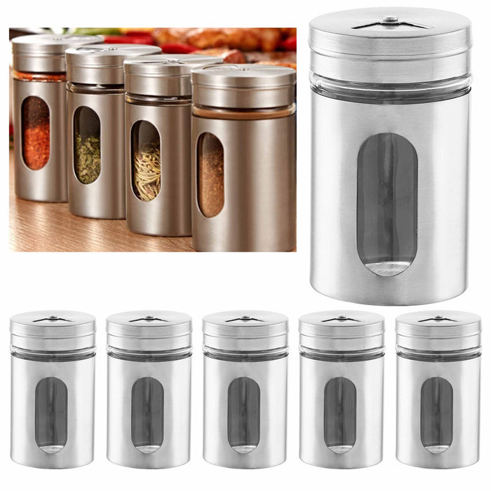 6 Pc Stainless Steel Shaker Seasoning Spice Jar Condiment Salt Pepper Organizer