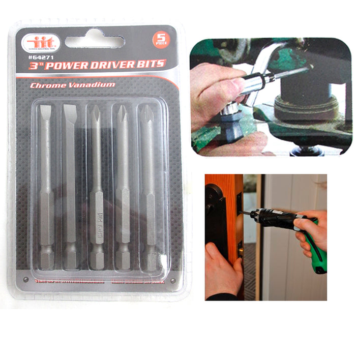 5 Pc Set 3" Power Driver Bits Quick Change Drill Philips Flat Magnetic Tips Tool
