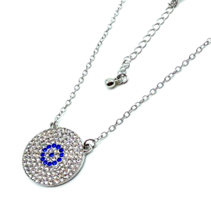 Crystal Evil Eye Pendant Necklace Medallion Cute Choker Silver Plated Long Chain