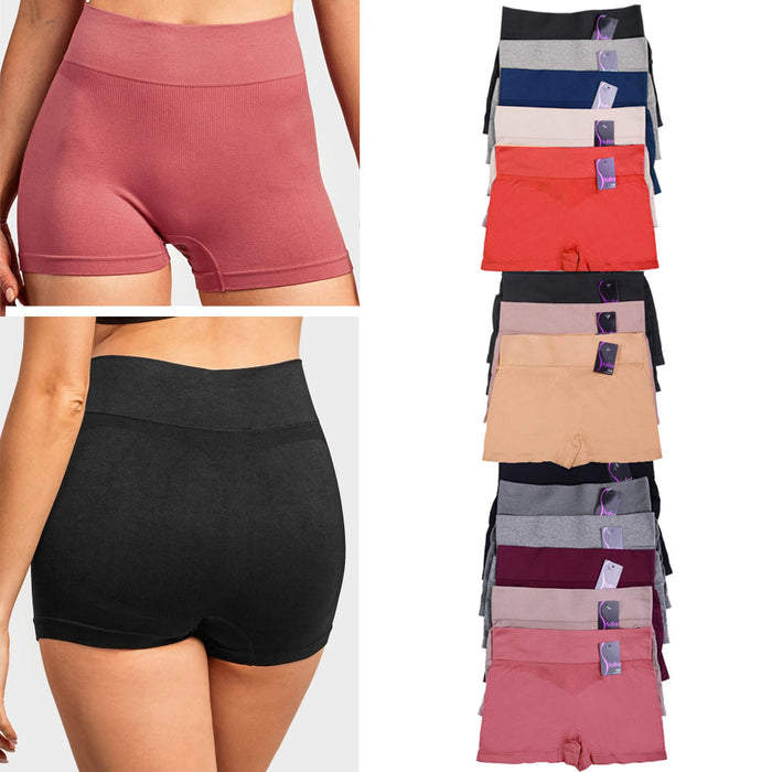 6Pk Seamless Boyshorts High Waist Womens Underwear Panties Boxer Briefs One Size
