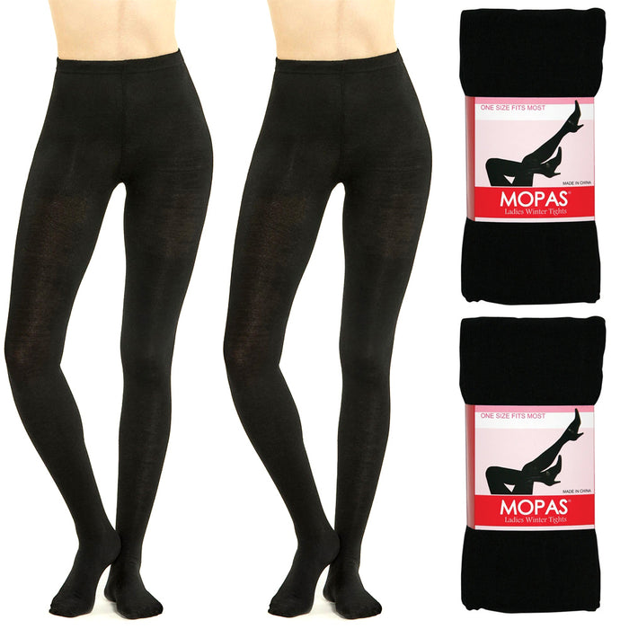 2 Pair Ladies Black Winter Tights Stockings Footed Dance Pantyhose One Size Fits