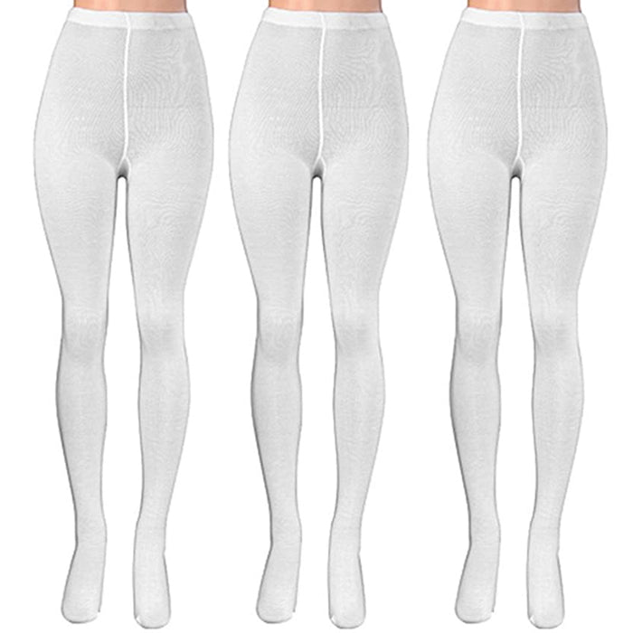 3 Pair Ladies White Winter Tights Stockings Footed Dance Pantyhose One Size Fits