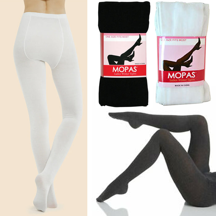 2 Pc Ladies White Black Winter Tights Stockings Footed Dance Pantyhose One Size