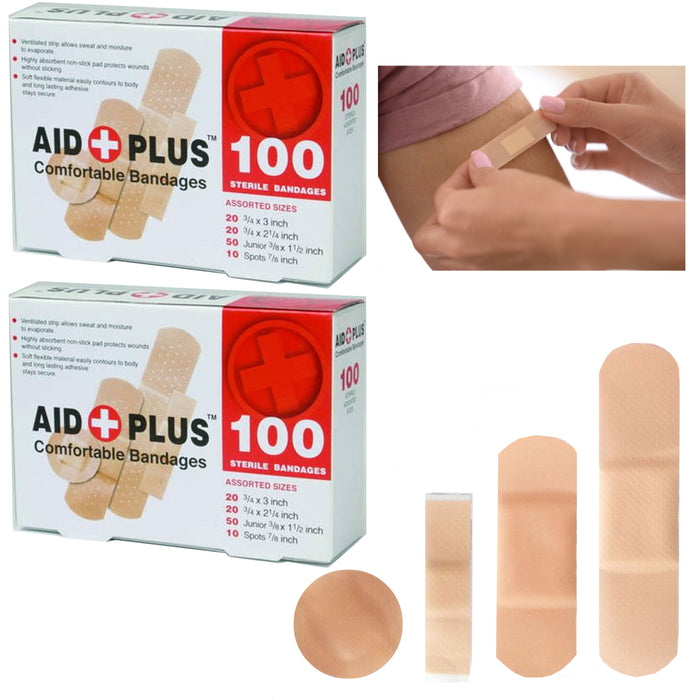 200 Variety Bandages Sterile Adhesive Non-Stick Pad Flexible Assorted First Aid