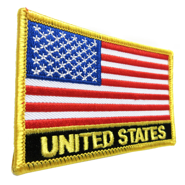 2 American Flag Embroidered Patch Iron On Gold Border Usa Us United Stated New !