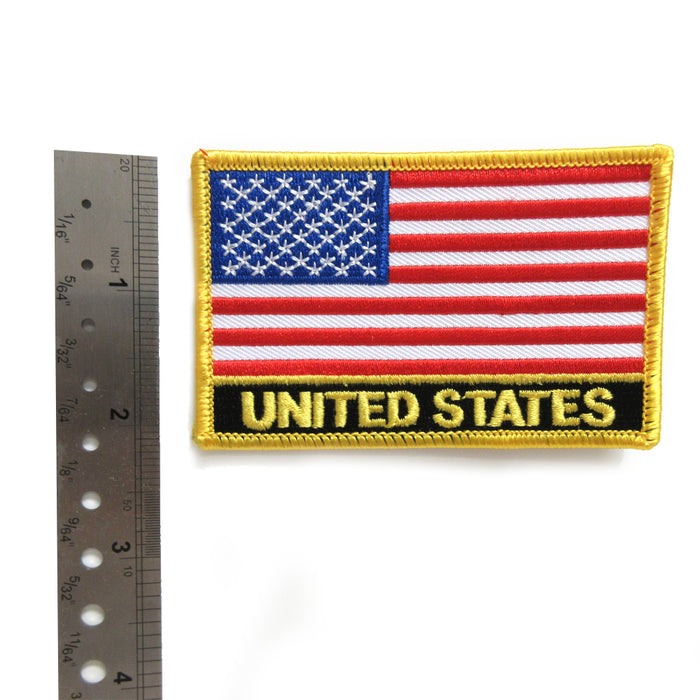 AMERICAN FLAG EMBROIDERED PATCH IRON-ON GOLD BORDER USA US UNITED STATES QUALITY