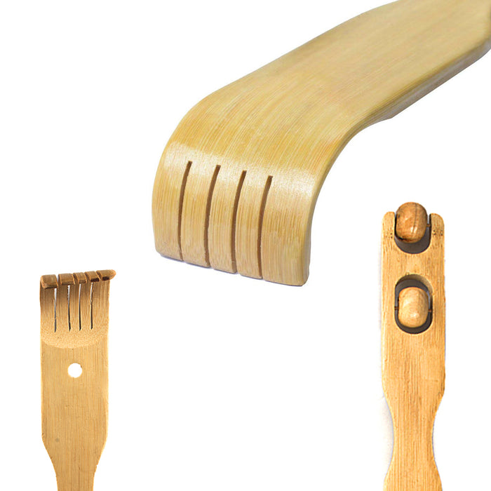 2 PC Bamboo Wood Back Scratcher Massager 18.5" Self-Massager Sturdy Stick Roller
