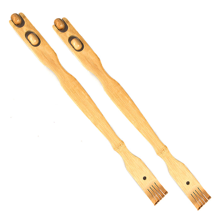 2 PC Bamboo Wood Back Scratcher Massager 18.5" Self-Massager Sturdy Stick Roller