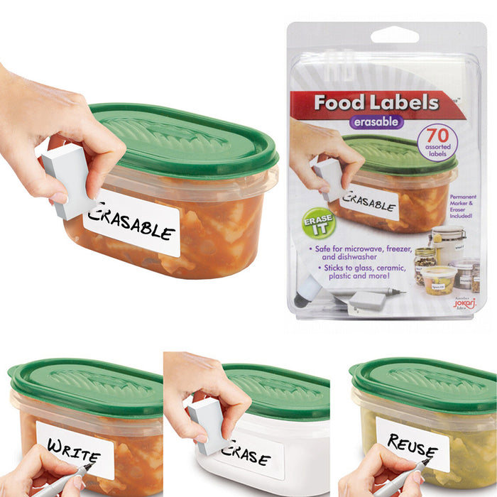 70 Assorted Size Erasable Food Labels with Permanent Marker Eraser Meal Prep