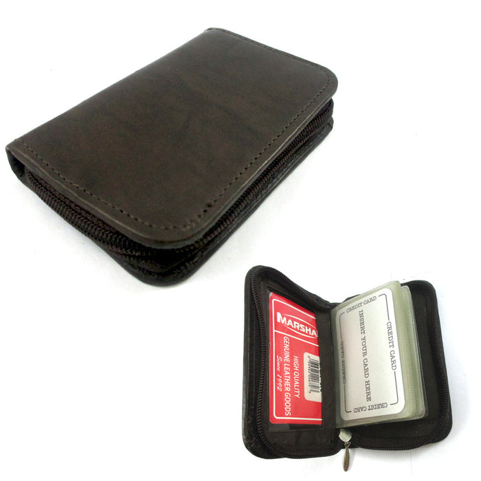 Mens Genuine Leather Zippered Credit Card Wallet Holder Business ID Window New !