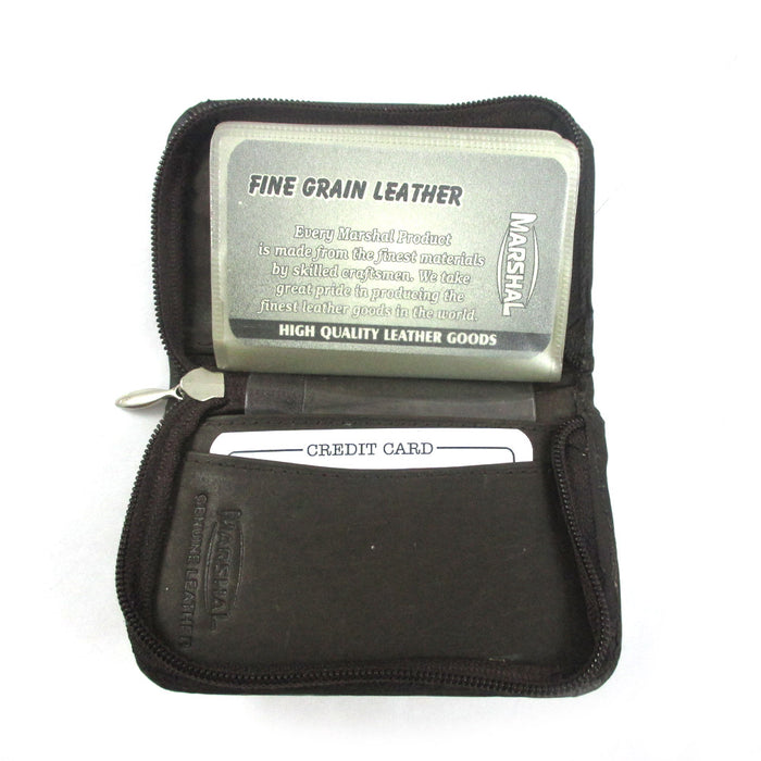 Mens Genuine Leather Zippered Credit Card Wallet Holder Business ID Window New !