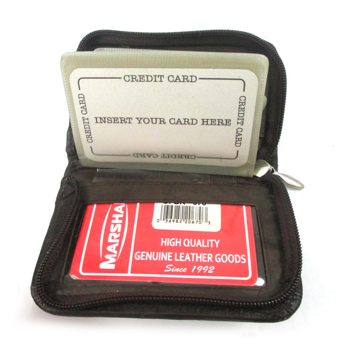 Mens Genuine Leather Zippered Credit Card Wallet Holder Business ID Window New !