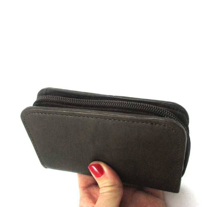 Mens Genuine Leather Zippered Credit Card Wallet Holder Business ID Window New !