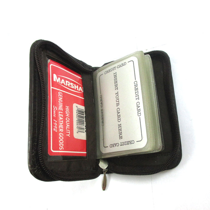 Mens Genuine Leather Zippered Credit Card Wallet Holder Business ID Window New !