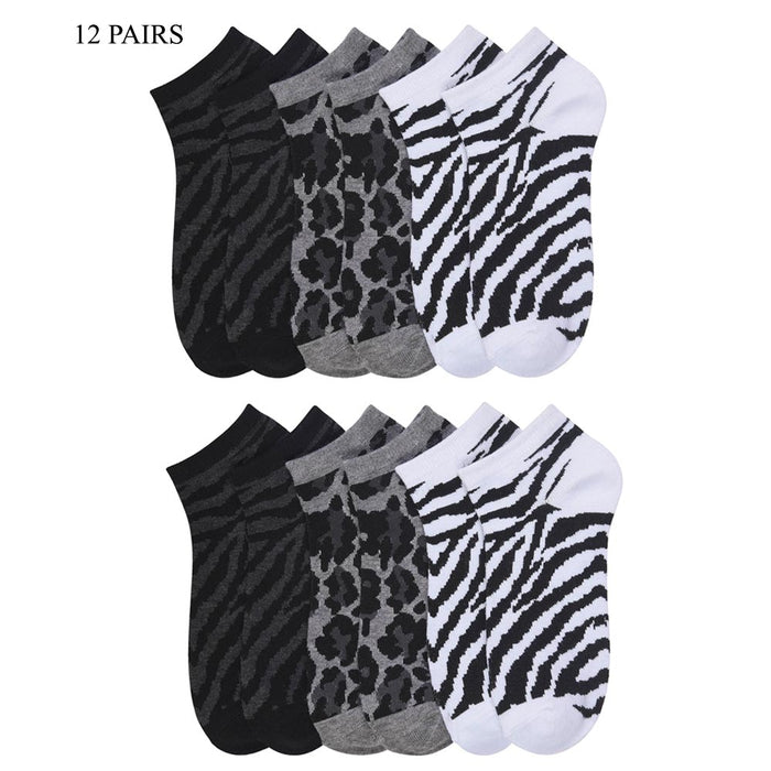 Lot 12 Pair Womens Girls Ankle Low Cut Socks Size 9-11 Cotton Zebra Animal Print