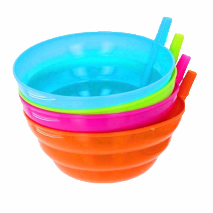12 Breakfast Cereal Bowls with Straws Kids BPA Free Soup Toddler Built-in Straw