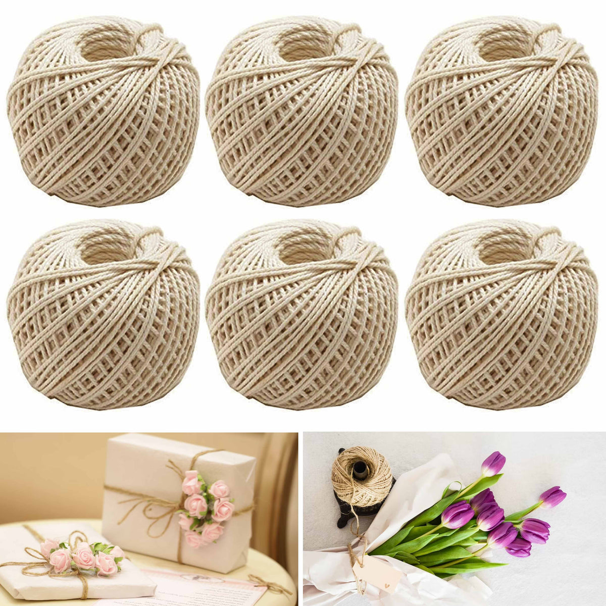6 Pc Natural 2Ply Twisted Jute Twine Rope String Decor Bird Parrot To