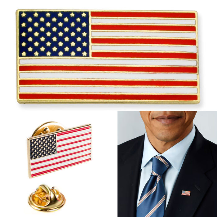 2 Pc American Flag Lapel Pin Hat Tie Tack Badge Pinback Vote Gold