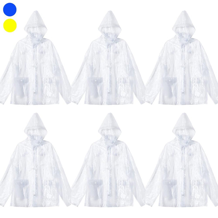 6 Emergency Waterproof Rain Coat Poncho Hood Snap Outdoor PVC Reusable Fit Most