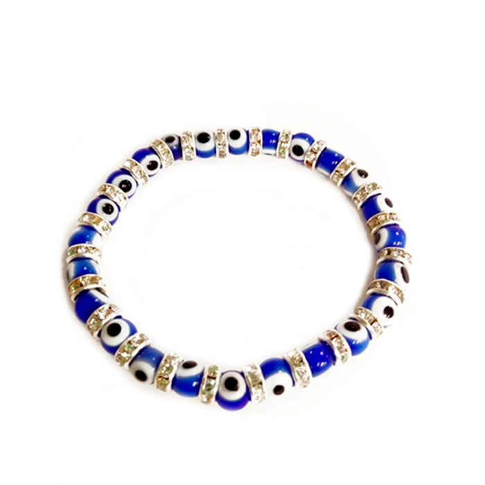 Evil Eye Glass Beads Bracelet Stretch Hamsa Lampwork 6mm Good Luck Kabbalah Blue