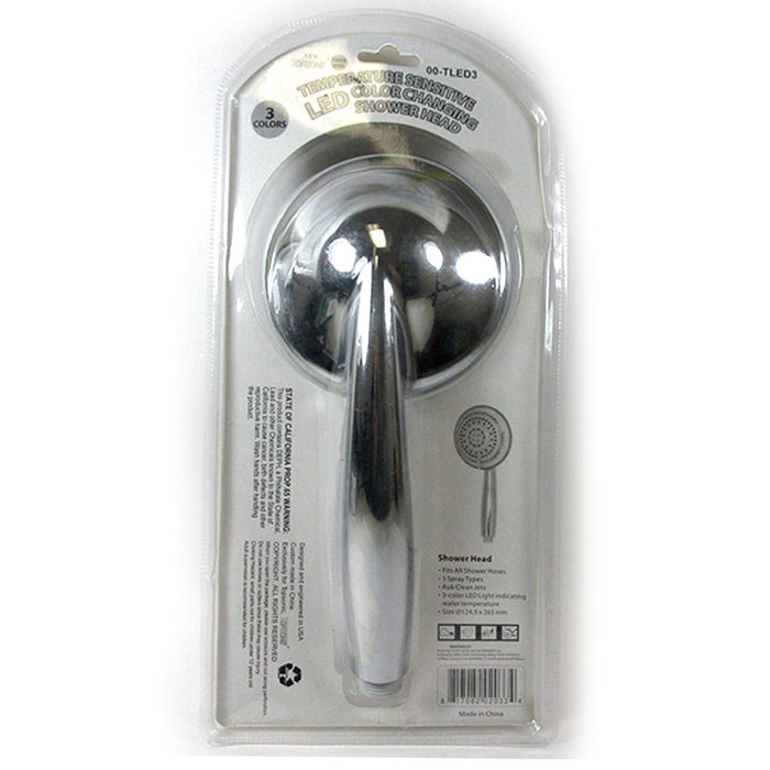 Shower Head Nozzle 3 Color LED Lights Silver Showerhead Bath Wall Holder Novelty