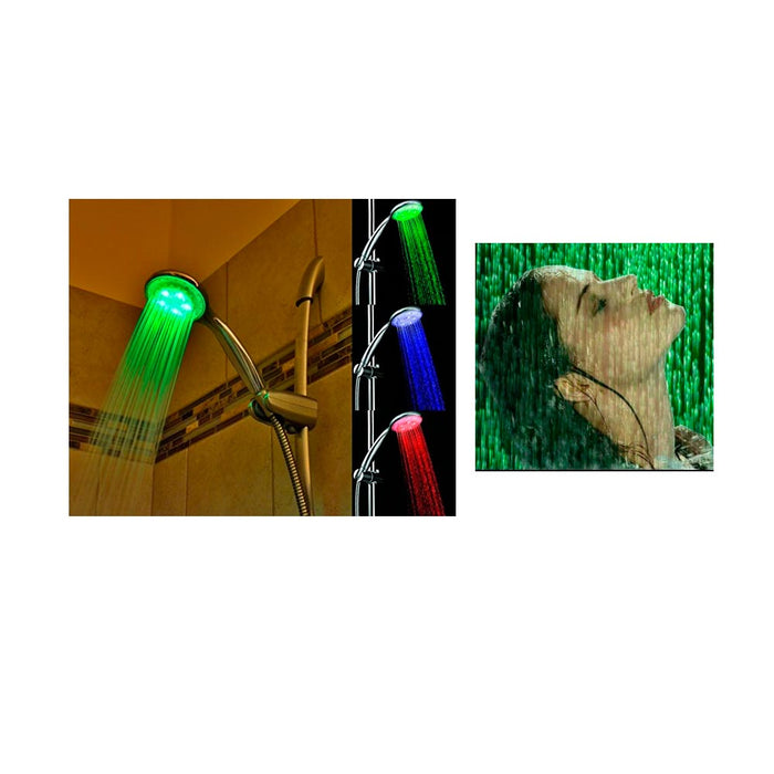 Shower Head Nozzle 3 Color LED Lights Silver Showerhead Bath Wall Holder Novelty