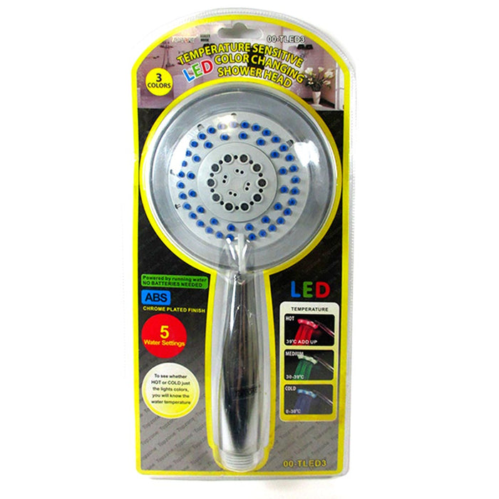 Shower Head Nozzle 3 Color LED Lights Silver Showerhead Bath Wall Holder Novelty