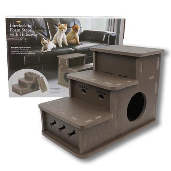 Interlocking Foam Pet Stairs Hideaway 3 Step Ladder Indoor Cat Dog Ramp Bed
