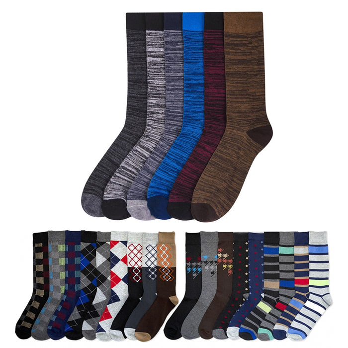 3 Pairs Mens Dress Socks Multi Color Funky Assorted Patterned Fashion Size 10-13