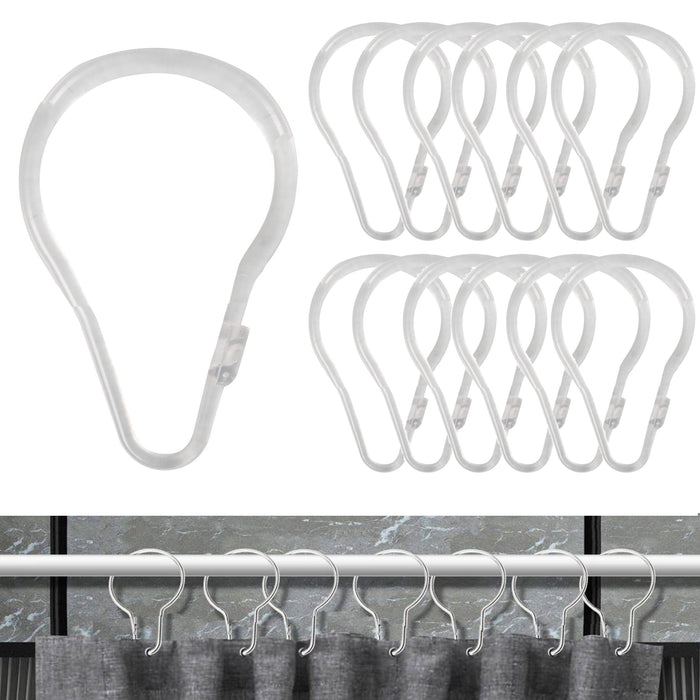 12 Pc Clear Glide Plastic Curtain Rings Shower Hooks Rod Bathroom Shades Drapes