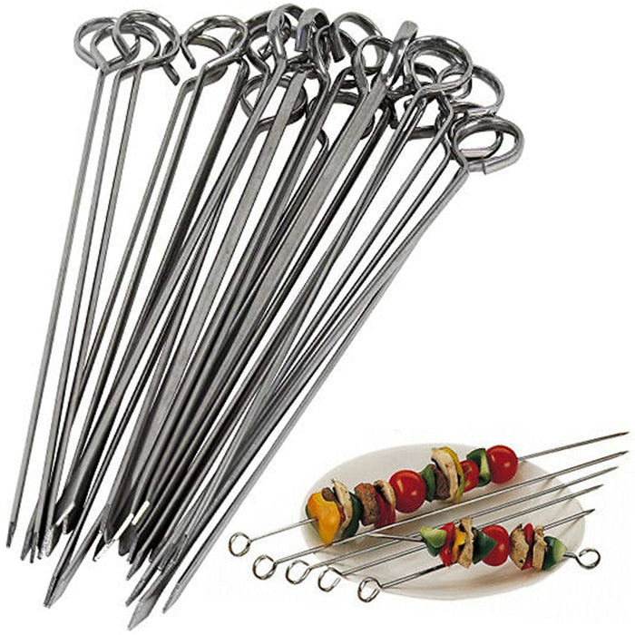 24 Pc Stainless Steel BBQ Skewers 11.8" Metal Cooking Barbecue Kebab Stick Grill