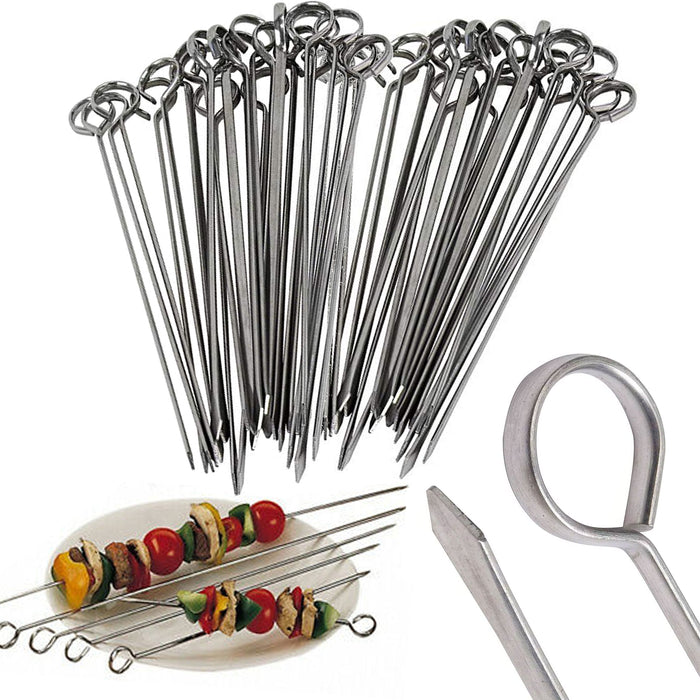 30 Pc Stainless Steel BBQ Kebab Skewers Metal 11.8" Barbecue Grill Stick Cooking
