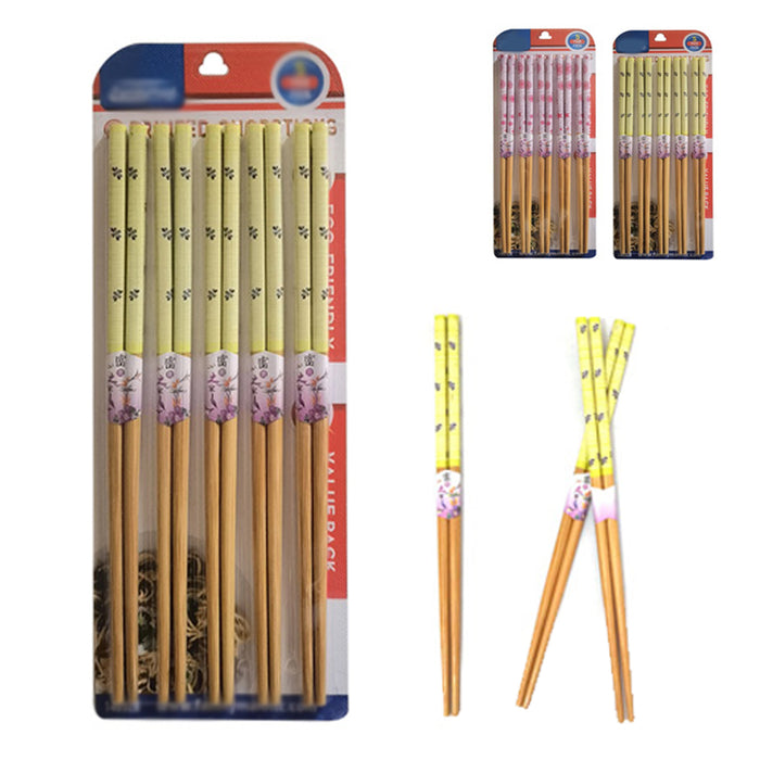 10 Pair Chinese Japanese Sushi Reusable Wooden Chopsticks Bamboo Design Pattern