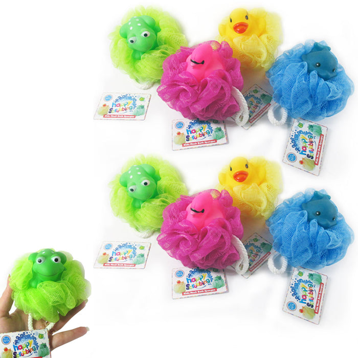 8 Kids Mesh Sponges Shower Loofah Bath Sponge with Stuffed Animal Toy Pouf Puff