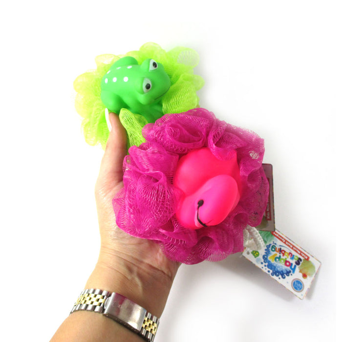 8 Kids Mesh Sponges Shower Loofah Bath Sponge with Stuffed Animal Toy Pouf Puff