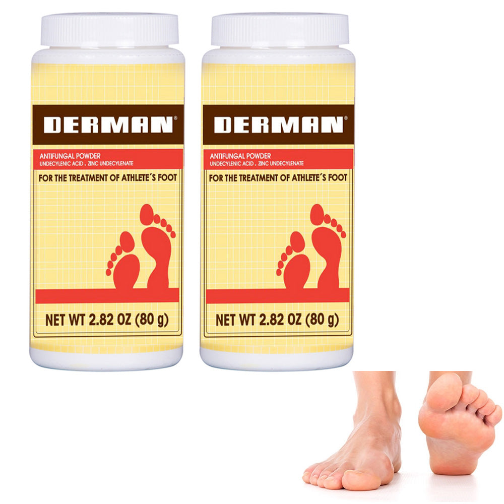 2 Derman Antifungal Athlete's Foot Powder Relieves Odor Moisture Abso