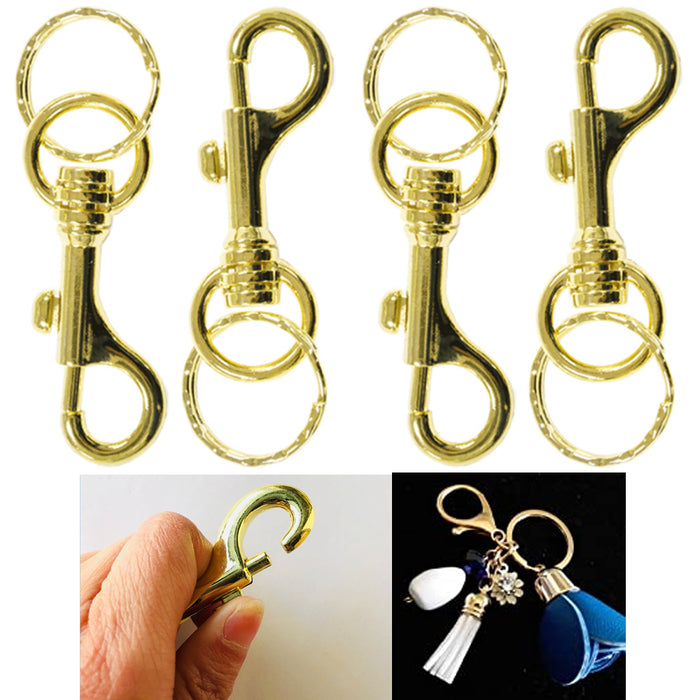 4 Pc Lobster Clasp Snap Hook Gold Metal Key Ring Lanyard Pendant Keychain Clip