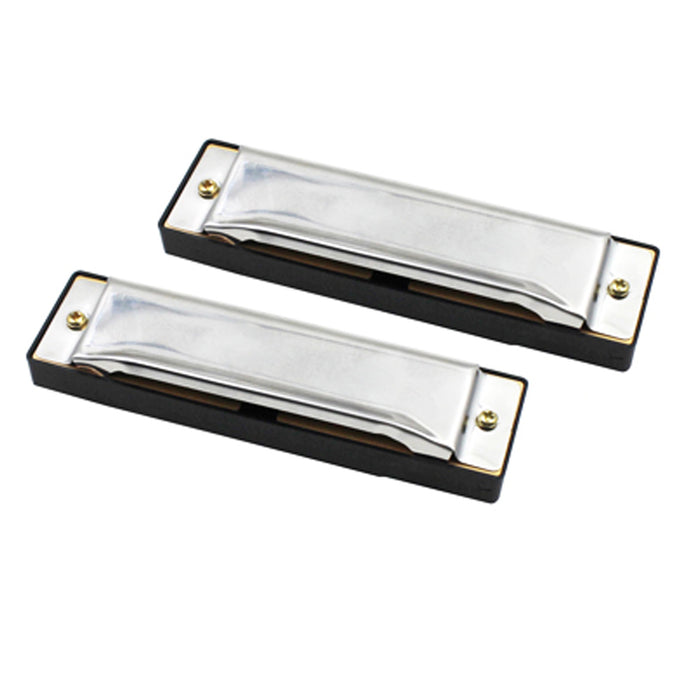 2 Pc Beginners Harmonica C Key 10 Hole Silver Metal Classic Blues Instrument New
