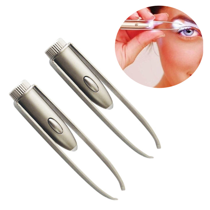 2 LED Light Tweezer Portable Hair Removal Eyebrow Beauty Make Up Stainless Steel