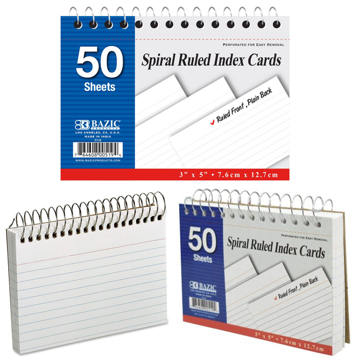 6pc Ruled Index Cards White 3" X 5" 50 Sheets Paper Spiral Bound Office School