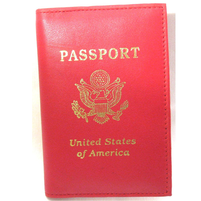 GENUINE RED LEATHER PASSPORT COVER HOLDER CASE TRAVEL WALLET US SEAL GOLD NEW !!