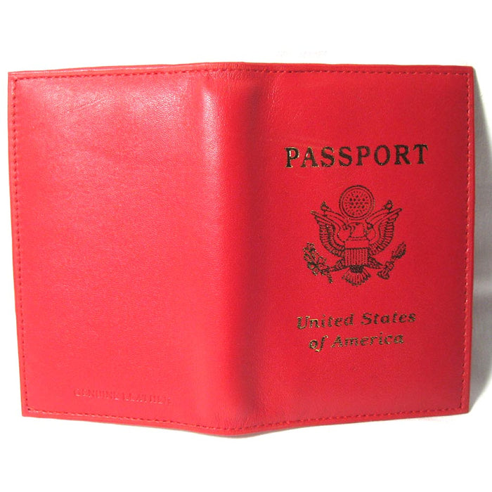 GENUINE RED LEATHER PASSPORT COVER HOLDER CASE TRAVEL WALLET US SEAL GOLD NEW !!