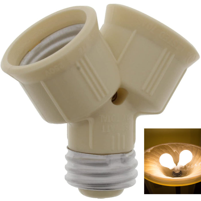 2 Pc Ivory Twin Lite Socket Adapter Plug-In Dual Light Bulb Screw Outlet Plug